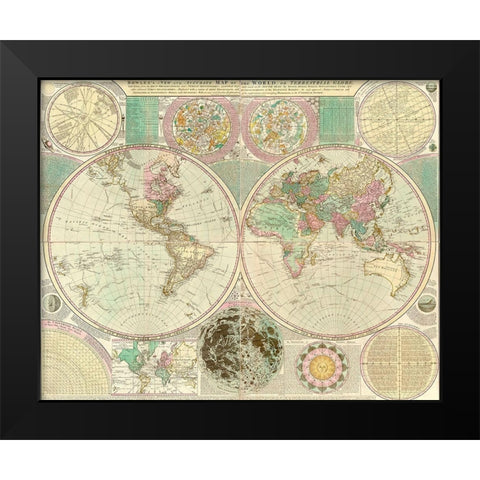 World Map Black Modern Wood Framed Art Print by Bowles, Carington