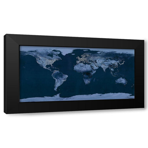 Satellite View of the World Showing Electric Lights and Usage Black Modern Wood Framed Art Print with Double Matting by Goddard Space Center
