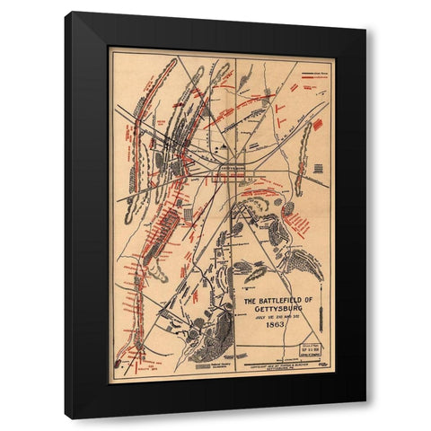 Battle of Gettysburg #1 Black Modern Wood Framed Art Print with Double Matting by Unknown
