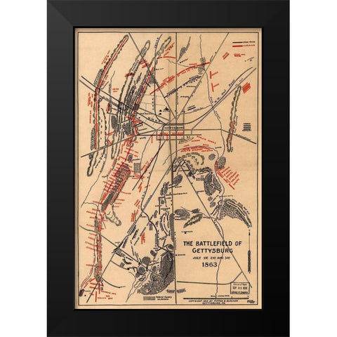 Battle of Gettysburg #1 Black Modern Wood Framed Art Print by Unknown