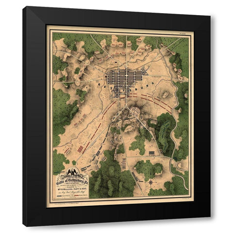 Battle of Gettysburg #2 Black Modern Wood Framed Art Print by Unknown