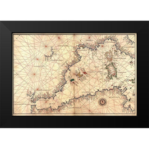 Portolan or Navigational Map of the Western Mediterranean from Gibraltar to Piedmont and Sardinia Black Modern Wood Framed Art Print by Agnese, Battista