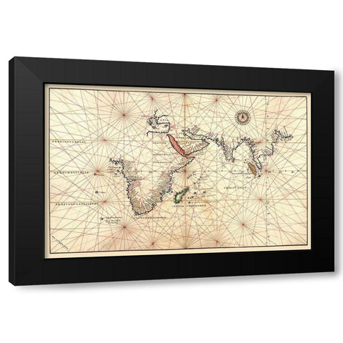Portolan Map of Africa, the Indian Ocean and the Indian Subcontinent Black Modern Wood Framed Art Print with Double Matting by Agnese, Battista