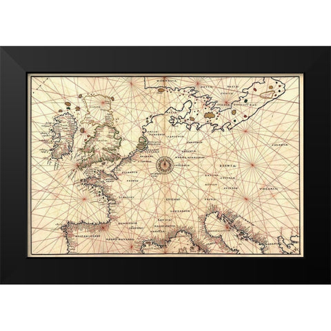 Portolan Map of Spain, England, France, Germany, The British Isles Black Modern Wood Framed Art Print by Agnese, Battista