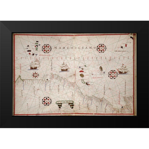 Portolan map of the African Coast Black Modern Wood Framed Art Print by Oliva, Joan