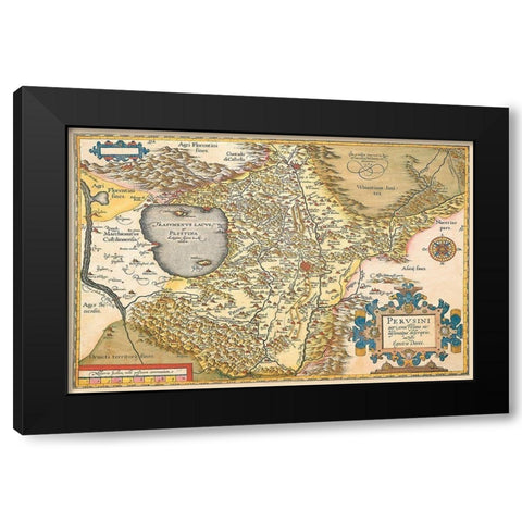Map of Italy Near Florence Black Modern Wood Framed Art Print by Ortelius, A.