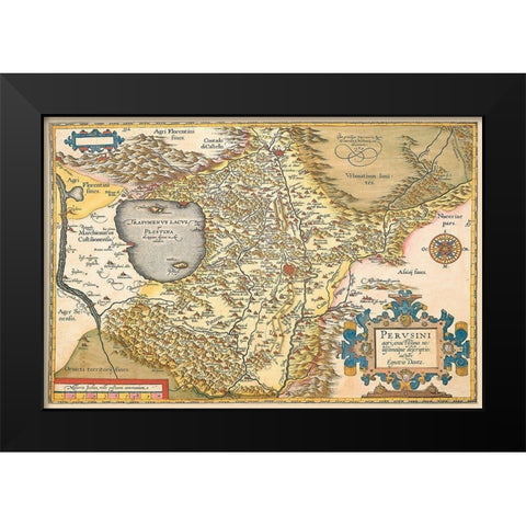Map of Italy Near Florence Black Modern Wood Framed Art Print by Ortelius, A.