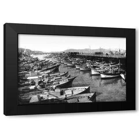Fishermans Wharf, San Francisco, CA Black Modern Wood Framed Art Print by Vintage San Francisco