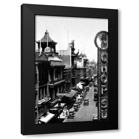 Chinatown, San Francisco, CA Black Modern Wood Framed Art Print with Double Matting by Vintage San Francisco