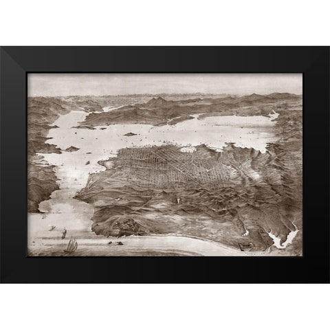 Birds-Eye View of San Francisco Black Modern Wood Framed Art Print by Vintage San Francisco