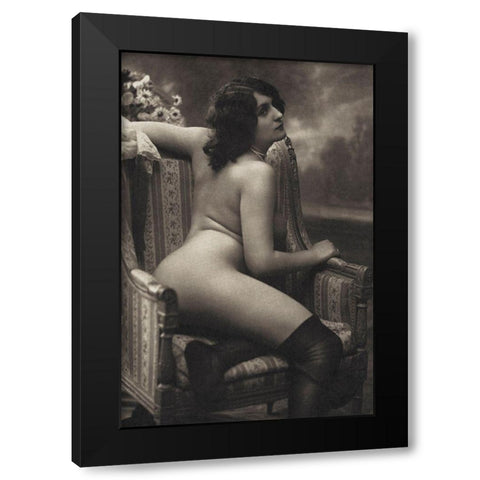 On the Armchair Black Modern Wood Framed Art Print with Double Matting by Vintage Nudes