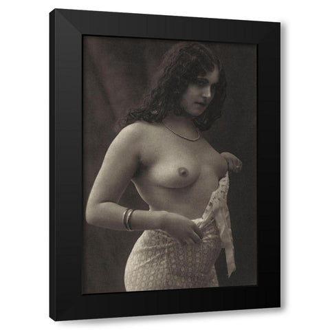 Without a Blouse Black Modern Wood Framed Art Print by Vintage Nudes