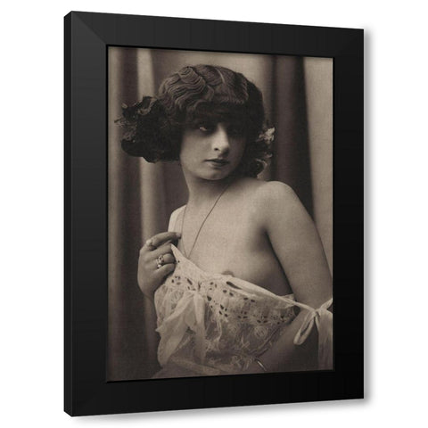 Shyness Overcome Black Modern Wood Framed Art Print by Vintage Nudes