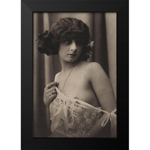 Shyness Overcome Black Modern Wood Framed Art Print by Vintage Nudes