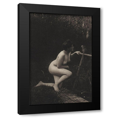 Gossiping with a Parrot Black Modern Wood Framed Art Print by Vintage Nudes