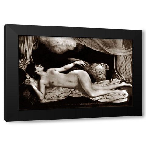 Exotic Nude with Curtains Black Modern Wood Framed Art Print with Double Matting by Vintage Nudes