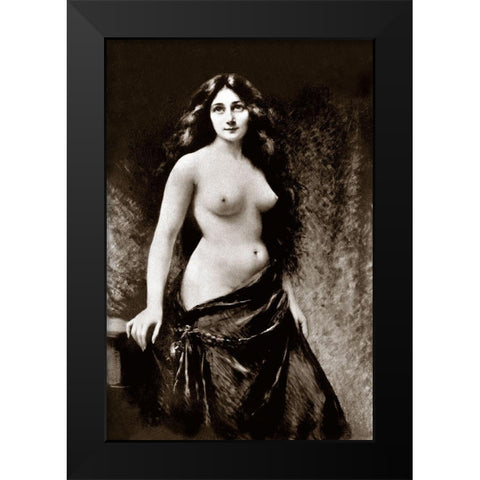 Nude in Drapery Black Modern Wood Framed Art Print by Vintage Nudes