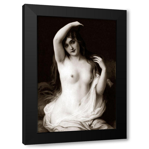 A Long-Haired Nude Black Modern Wood Framed Art Print with Double Matting by Vintage Nudes