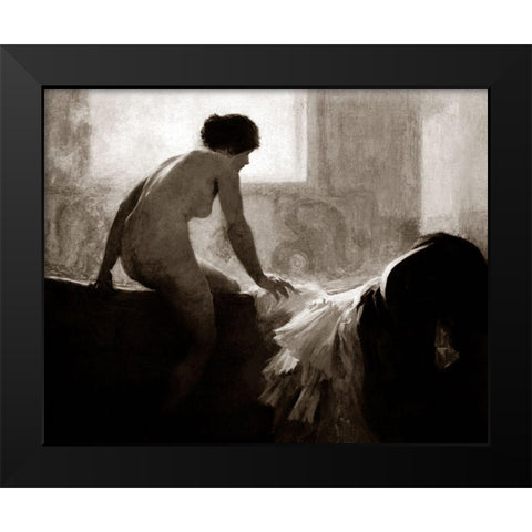 Into the Bath Black Modern Wood Framed Art Print by Vintage Nudes