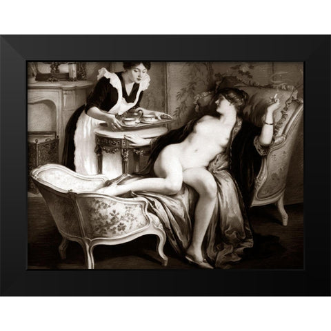 In Her Quarters Black Modern Wood Framed Art Print by Vintage Nudes