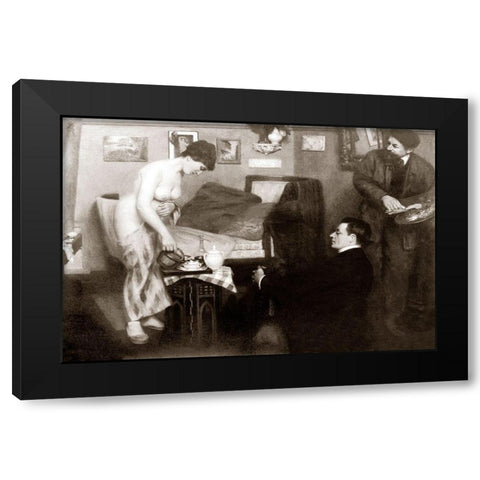 In the Studio Black Modern Wood Framed Art Print by Vintage Nudes