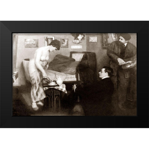 In the Studio Black Modern Wood Framed Art Print by Vintage Nudes