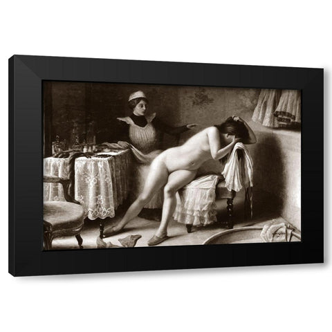 Crying Nude Black Modern Wood Framed Art Print by Vintage Nudes