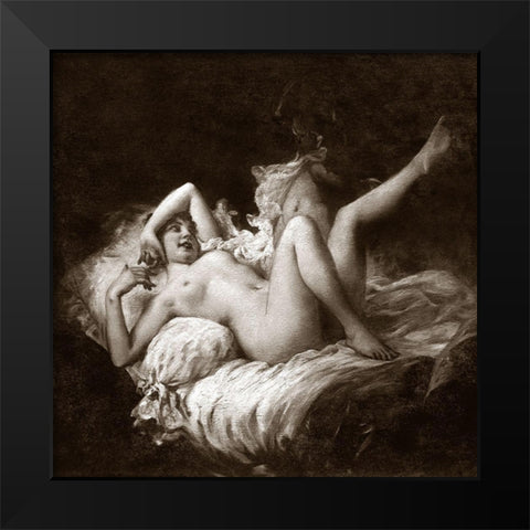 Nude with Raised Leg Black Modern Wood Framed Art Print by Vintage Nudes