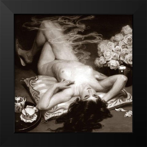 Leisure Time Black Modern Wood Framed Art Print by Vintage Nudes