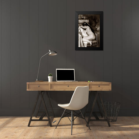 Asleep in the Study Black Modern Wood Framed Art Print by Vintage Nudes