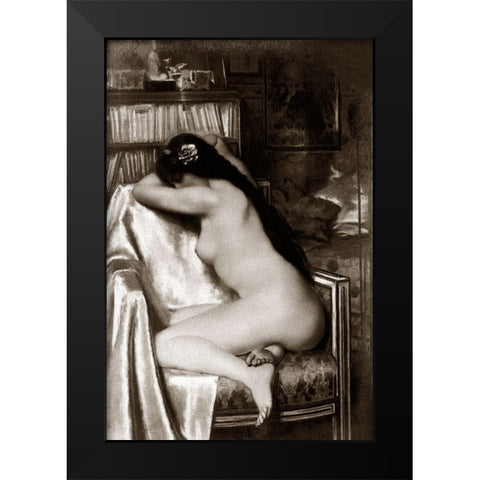 Asleep in the Study Black Modern Wood Framed Art Print by Vintage Nudes