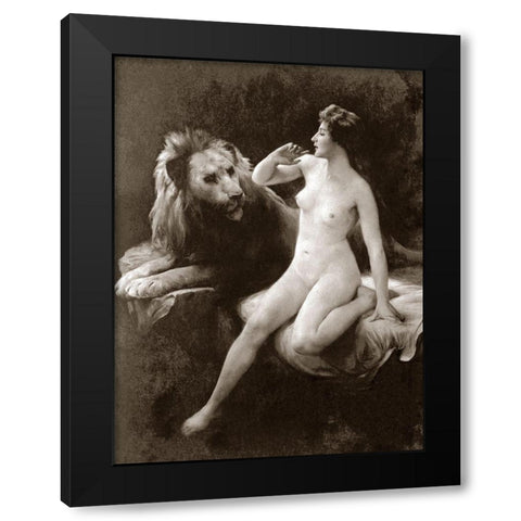 Nude with a Lion Black Modern Wood Framed Art Print with Double Matting by Vintage Nudes