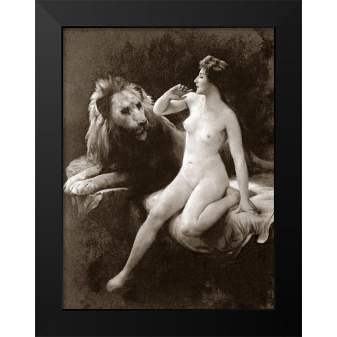 Nude with a Lion Black Modern Wood Framed Art Print by Vintage Nudes