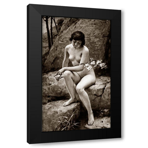 Nude with Flowers Black Modern Wood Framed Art Print by Vintage Nudes