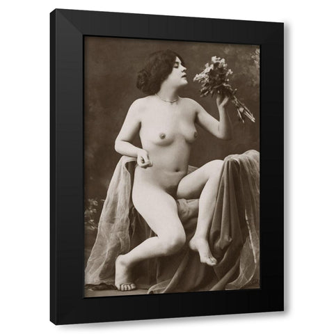 Nude with a Bouquet Black Modern Wood Framed Art Print by Vintage Nudes