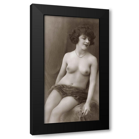 Nude in Pearls Black Modern Wood Framed Art Print by Vintage Nudes