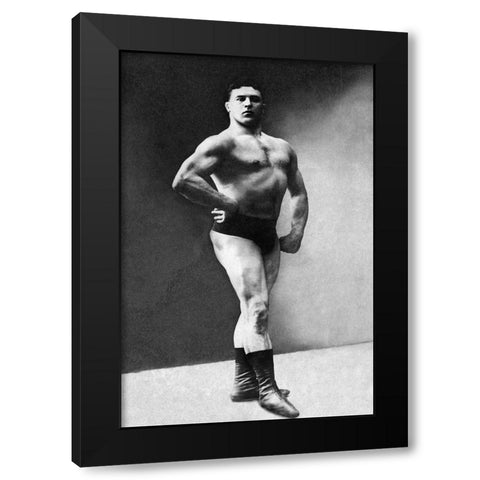 Bodybuilders Shadowed Front and Partial Right Profile Black Modern Wood Framed Art Print with Double Matting by Vintage Muscle Men