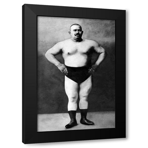 Bodybuilder in Hands on Hips Pose Black Modern Wood Framed Art Print by Vintage Muscle Men