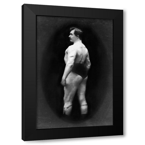 Bodybuilders Back and Partial Left Profile Black Modern Wood Framed Art Print with Double Matting by Vintage Muscle Men