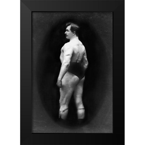 Bodybuilders Back and Partial Left Profile Black Modern Wood Framed Art Print by Vintage Muscle Men