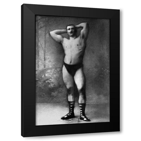 Hands Behind Head Flex Black Modern Wood Framed Art Print with Double Matting by Vintage Muscle Men