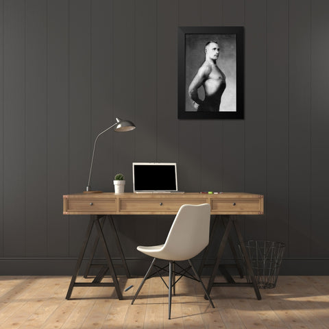 Right Profile of Bodybuilder from the Waist Up Black Modern Wood Framed Art Print by Vintage Muscle Men