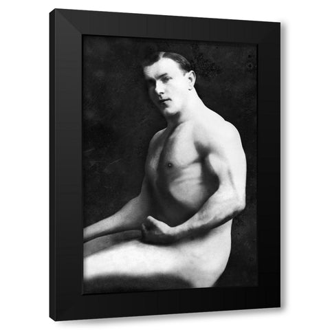Arm Curl from Seated Pose Black Modern Wood Framed Art Print with Double Matting by Vintage Muscle Men