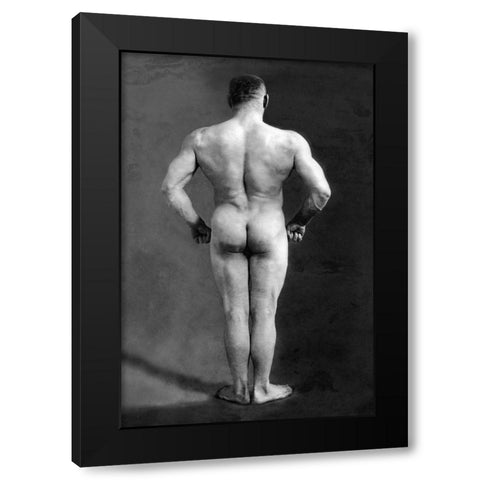 Bodybuilders Back Black Modern Wood Framed Art Print by Vintage Muscle Men