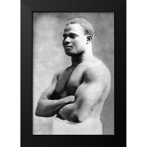 Russian with Arms Folded Black Modern Wood Framed Art Print by Vintage Muscle Men