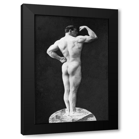 Statuesque Back and Arm Curl Black Modern Wood Framed Art Print with Double Matting by Vintage Muscle Men