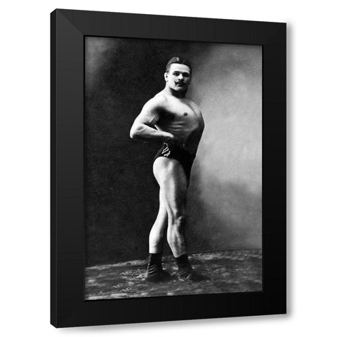 Bodybuilders Shadowed Front and Right Profile Black Modern Wood Framed Art Print with Double Matting by Vintage Muscle Men