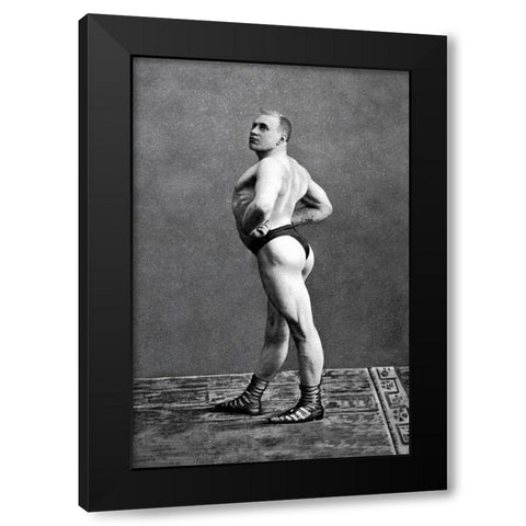 Bodybuilders Back and Left Profile Black Modern Wood Framed Art Print by Vintage Muscle Men