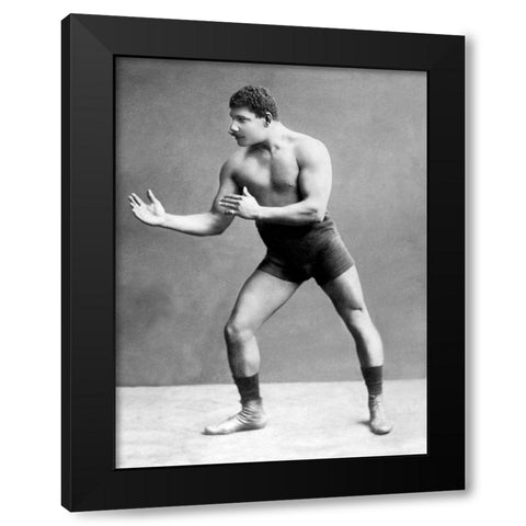 Wrestling Ready Stance Black Modern Wood Framed Art Print with Double Matting by Vintage Wrestler