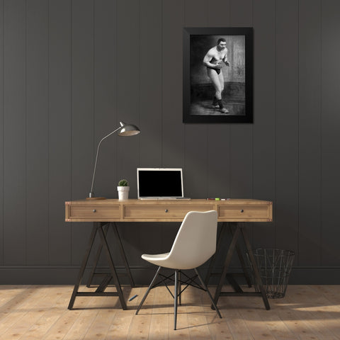 Ready to Wrestle Black Modern Wood Framed Art Print by Vintage Wrestler